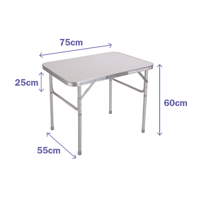 Marbueno 10013 Table Pliable Aluminium 75x55x60 cm Blanc, Gris, Bois Camping et Plage Hauteur Ajustable