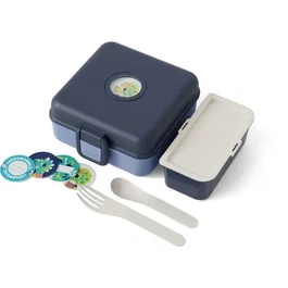 Monbento Lunch Box Snacky Bleu Infinity 850 ml - Boîte à sandwich enfant avec couverts - Sans BPA - Inclus étiquettes personnalisables