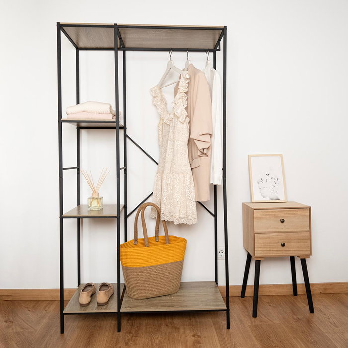 Vinthera Perchero con Estanterías Moa Acero y Madera 90x40x165 cm