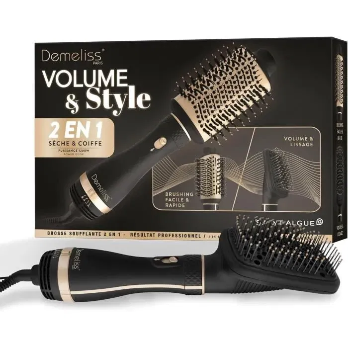 Saint Algue Demeliss VOLUME & STYLE - Brosse soufflante 2 en 1 - Séchage, lissage et brushing - Pour tous types de cheveux - Moteur 1200W - Revêtement céramique et tourmaline