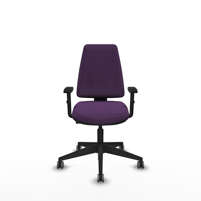 Chaise Elche Contact permament de base Tissu Pourpre Base pyramidale noire Accoudoir 1D Sans appui-tête Roulettes 65mm pour moquette