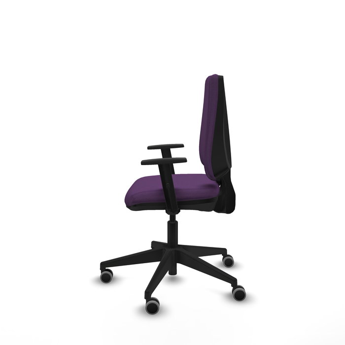 Chaise Elche Contact permament de base Tissu Pourpre Base pyramidale noire Accoudoir 1D Sans appui-tête Roulettes 65mm pour moquette