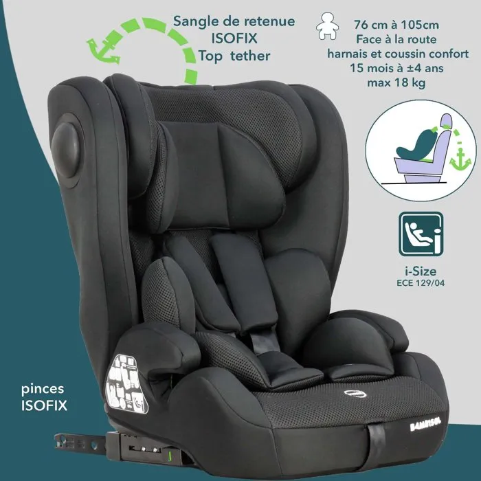 Bambisol AY575N Siège Auto Évolutif Groupe 1/2/3 i-Size avec Isofix, Réducteur - Noir