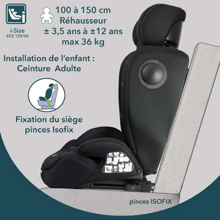 Bambisol AY575N Siège Auto Évolutif Groupe 1/2/3 i-Size avec Isofix, Réducteur - Noir