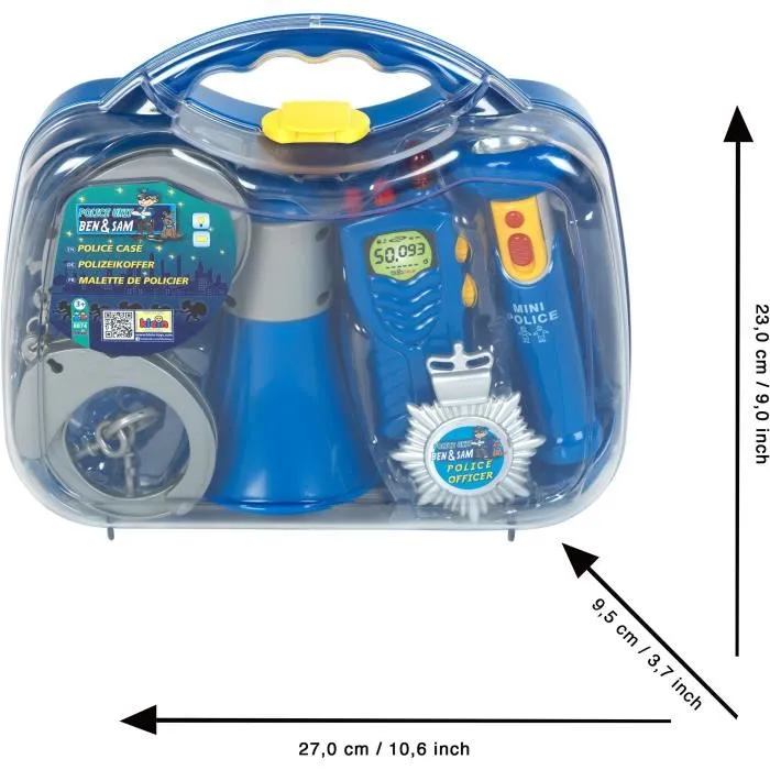 Klein - 8874 - Mallette de policier avec lampe torche électronique, mégaphone, talkie-walkie et menottes - Jouet réaliste pour enfant dès 3 ans