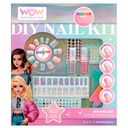 WOW GENERATION Blister - Set Manucure Parfumées avec Faux Ongles, Stickers Décoratifs, Lime et 2 Vernis à Ongles Rose et Lilas
