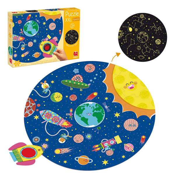 GOULA Puzzle XXL Espace Éducatif 1110100492 - Puzzle Circulaire Réversible Géant avec Pièces Gigantesques, Scènes de Jour et de Nuit Lumineuse, Enfants 3 Ans et Plus