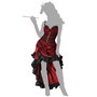 Déguisement femme adulte années 20 cabaret rouge taille XXL, style Charleston avec motifs noirs, rubans dorés et jupe asymétrique en polyester