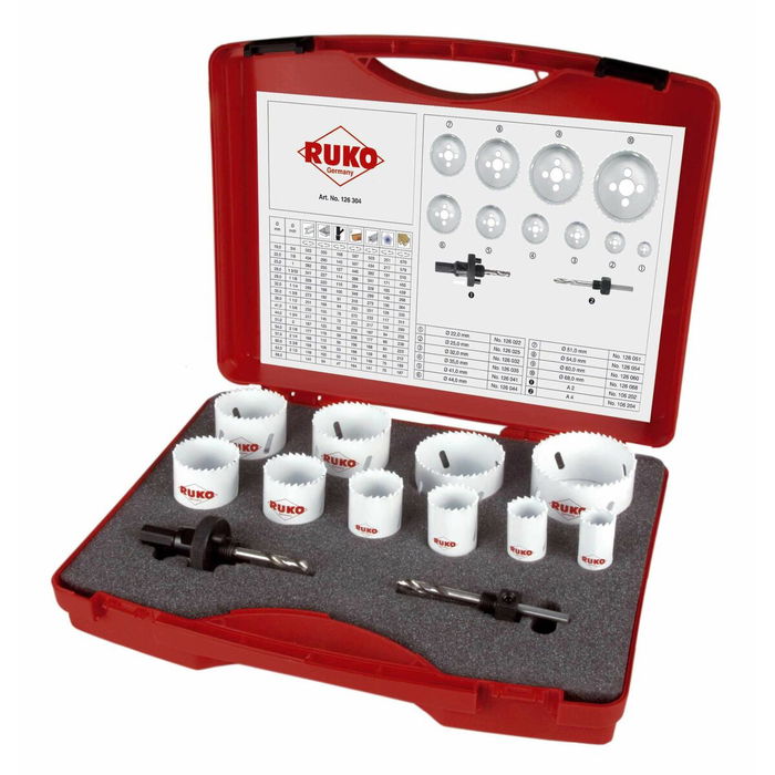 Set de couronnes de forage RUKO Acier rapide (AR) 12 Pièces