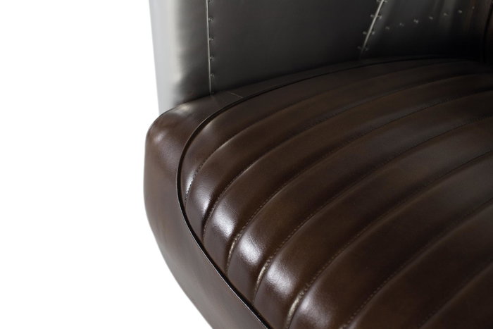 GINER Y COLOMER Sofa 2 Places Style Aviateur en Cuir Vieilli Marron avec Détails en Aluminium - Inspiré du Design Aéronautique