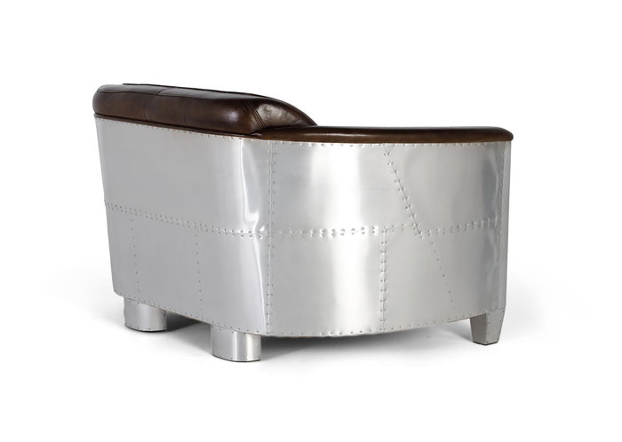 GINER Y COLOMER Sofa 2 Places Style Aviateur en Cuir Vieilli Marron avec Détails en Aluminium - Inspiré du Design Aéronautique
