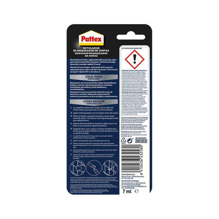 Pattex 2852405 Blanchisseur pour joints 7 ml - Rénovation facile des joints de carrelage Pattex 2852405 Blanchisseur pour joints 7 ml - Rénovation facile des joints de carrelage