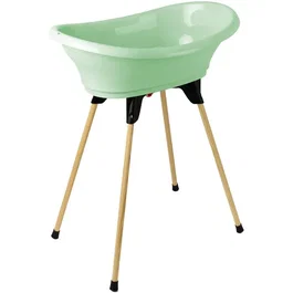 Thermobaby Kit baignoire bébé VASCO 76,5x50x104,5 cm vert céladon avec pied bois pliable et tuyau vidange