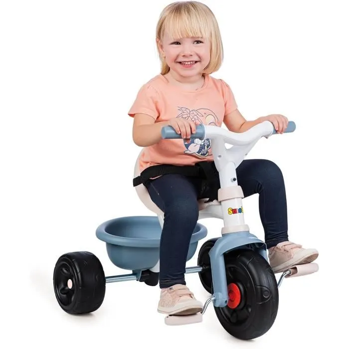 Smoby Tricycle Be Fun Bleu Évolutif - Cadre Acier, Siège et Canne Réglables, Roue Libre, Benne Basculante