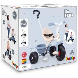 Smoby Tricycle Be Fun Bleu Évolutif - Cadre Acier, Siège et Canne Réglables, Roue Libre, Benne Basculante