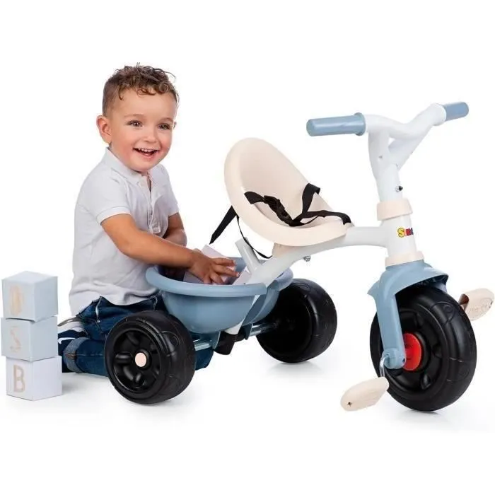 Smoby Tricycle Be Fun Bleu Évolutif - Cadre Acier, Siège et Canne Réglables, Roue Libre, Benne Basculante