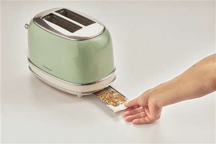 Ariete Tostador 155/14 - Toasteur vintage 2 fentes avec fonctions dégivrage, réchauffage, annulation, sélecteur 6 niveaux et plateau à miettes amovible, vert
