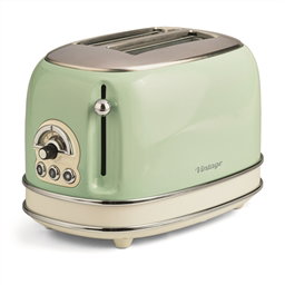 Ariete Tostador 155/14 - Toasteur vintage 2 fentes avec fonctions dégivrage, réchauffage, annulation, sélecteur 6 niveaux et plateau à miettes amovible, vert