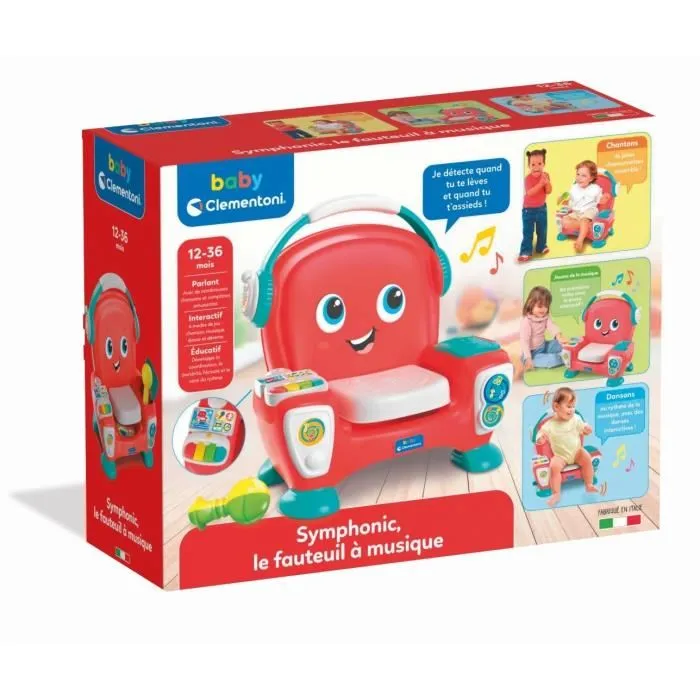 Clementoni - Fauteuil interactif pour enfants Symphonic, 4 modes de jeu avec musique, clavier, maraca, apprentissage des couleurs et des mots