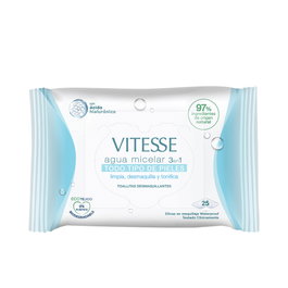 Vitesse Lingettes démaquillantes à l'eau micellaire 3 en 1 pour tous types de peau, 25 unités