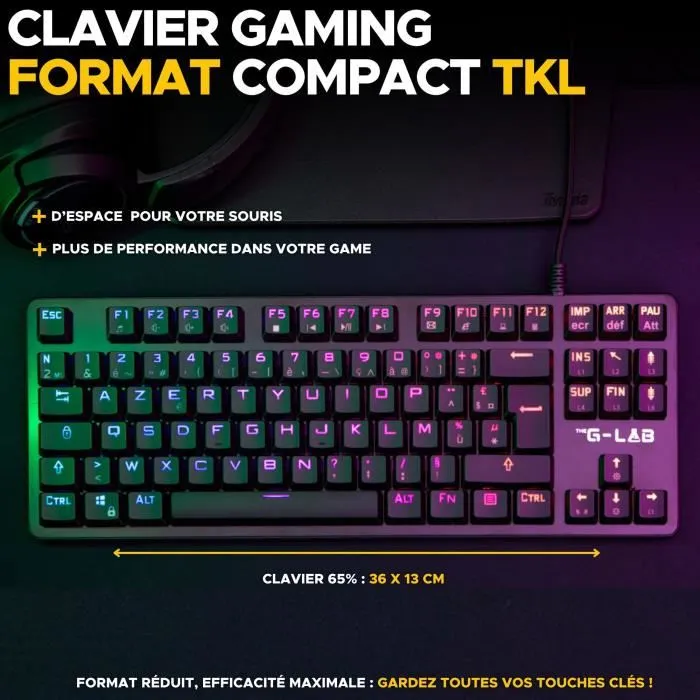 The G-Lab KEYZ PLATI - Clavier Gamer Mécanique TKL Format Compact - Switches Outemu Rouge Low Profile - Rétroéclairage RGB Personnalisable - Noir