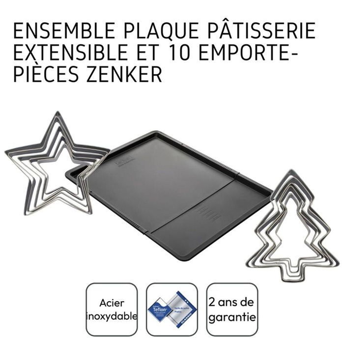 Zenker Ensemble avec plaque à pâtisserie extensible et 10 emporte-pièces de Noël