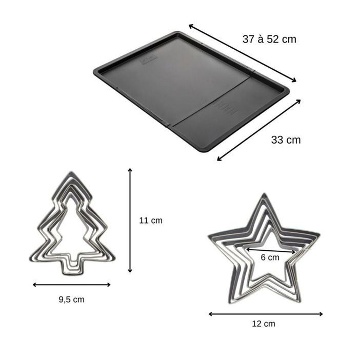 Zenker Ensemble avec plaque à pâtisserie extensible et 10 emporte-pièces de Noël