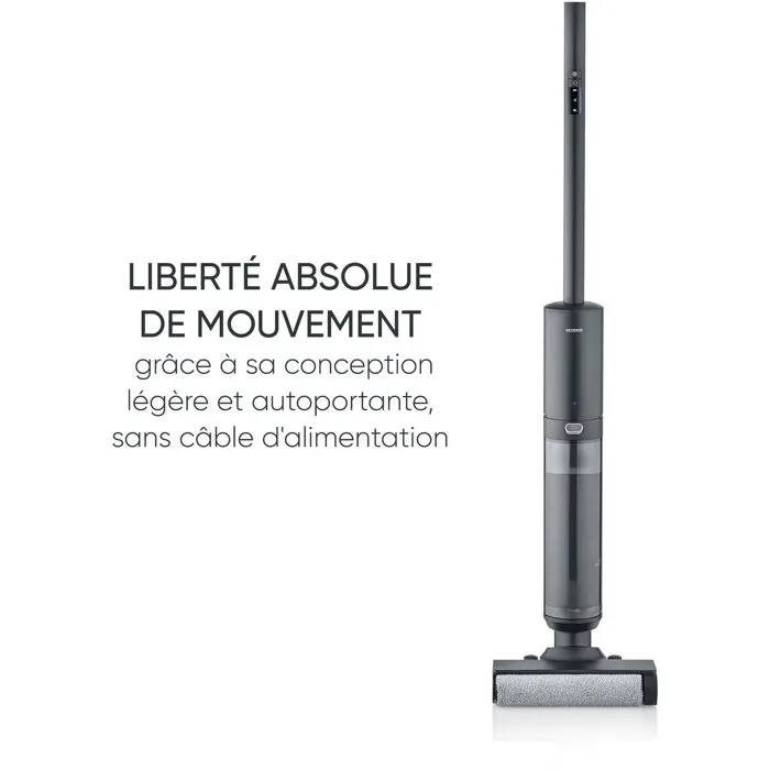 Severin SC7177 - Nettoyeur vapeur sans fil 150 W pour sols - Autonomie 20 min, réservoir 400 ml - Lave, rince et sèche en un passage - Noir/Gris