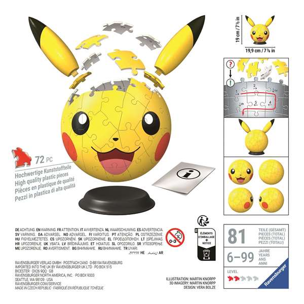 Ravensburger Puzzle 3D Pokémon Pikachu avec Oreilles 72 Pièces dès 6 ans Ravensburger Puzzle 3D Pokémon Pikachu avec Oreilles 72 Pièces dès 6 ans
