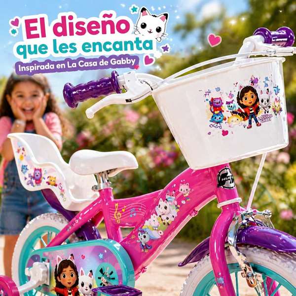 Toimsa - Bicicleta Gabby Dollhouse - Vélo enfant fille 12" (3-5 ans) - Rosa