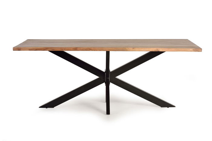 GINER Y COLOMER Table de salle à manger en bois d'acacia massif naturel avec pieds en métal noir 180x100 cm