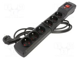 ARCON Bloc multiprise parafoudre avec 6 prises et cordon de 3m, noir