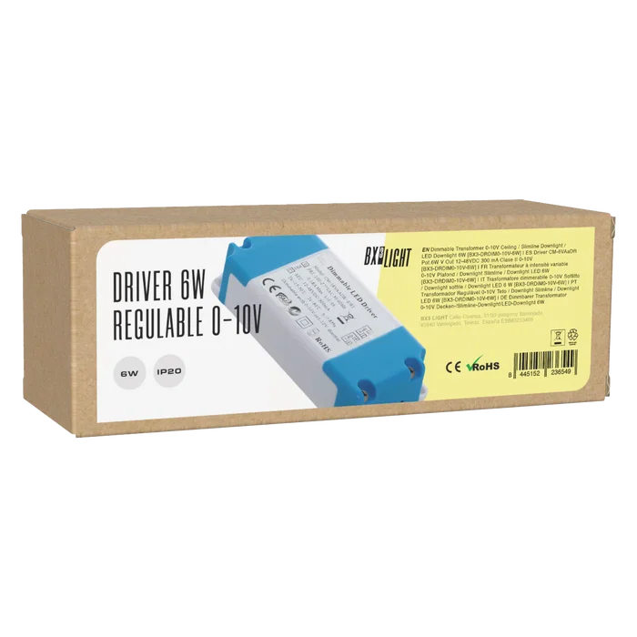 BX3 LIGHT Driver LED régulé 0-10V BX3-DRDIM0-10V-6W, 6 W, 300 mA, sortie 12-48V DC, Classe II, pour éclairages professionnels