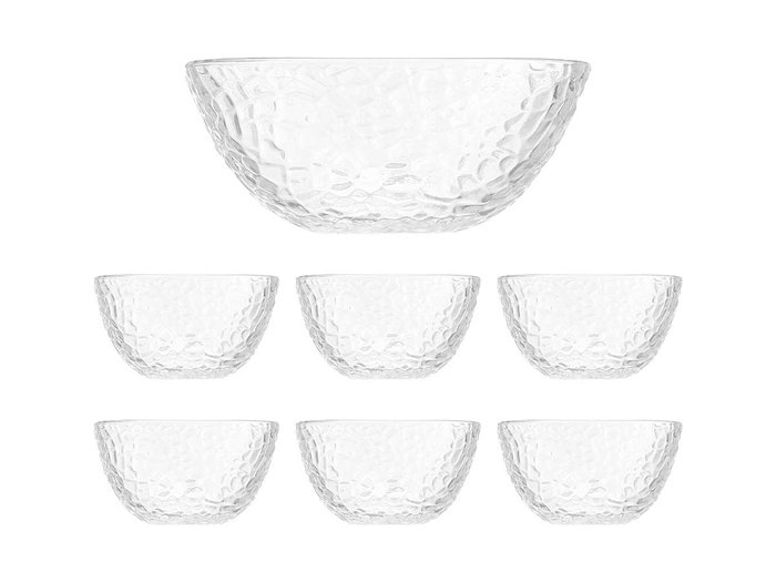 Vivalto Set 7 pièces Relieve 1 bol grand et 6 bols petits en verre transparent 54 x 9 x 22 cm (Set de 4)