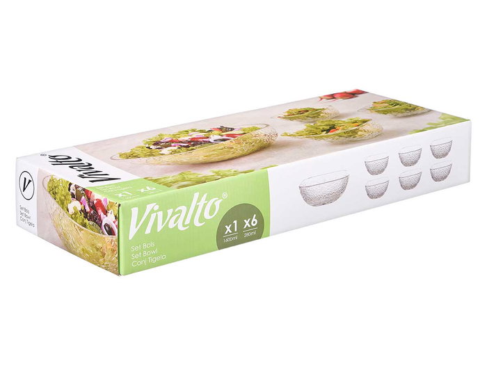 Vivalto Set 7 pièces Relieve 1 bol grand et 6 bols petits en verre transparent 54 x 9 x 22 cm (Set de 4)