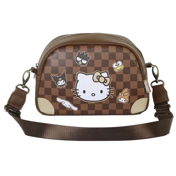 Karactermania Hello Kitty Squares - Sac bandoulière bowling petit, marron (PVC) - 14x23x9 cm