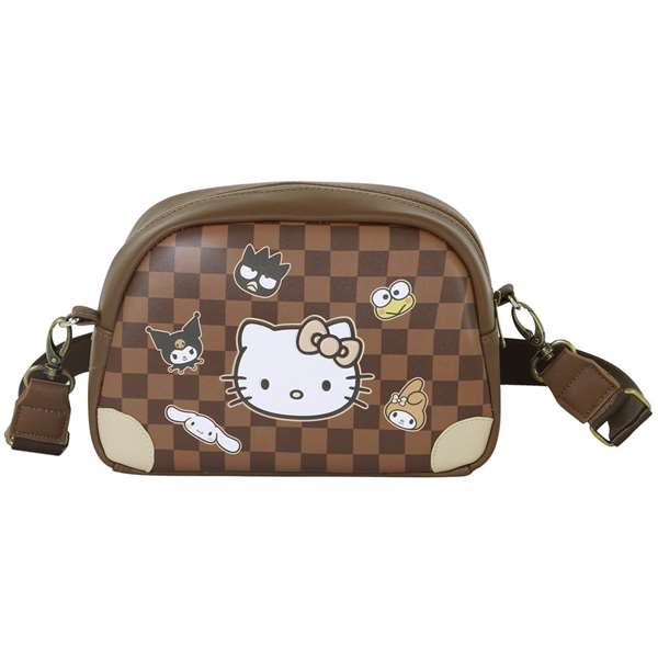 Karactermania Hello Kitty Squares - Sac bandoulière bowling petit, marron (PVC) - 14x23x9 cm