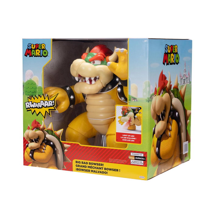 JAKKS PACIFIC Figurine Big Bad Bowser Super Mario 30 cm - 15 sons et phrases, 22 points d'articulation - Multilingue JAKKS PACIFIC Figurine Big Bad Bowser Super Mario 30 cm - 15 sons et phrases, 22 points d'articulation - Multilingue