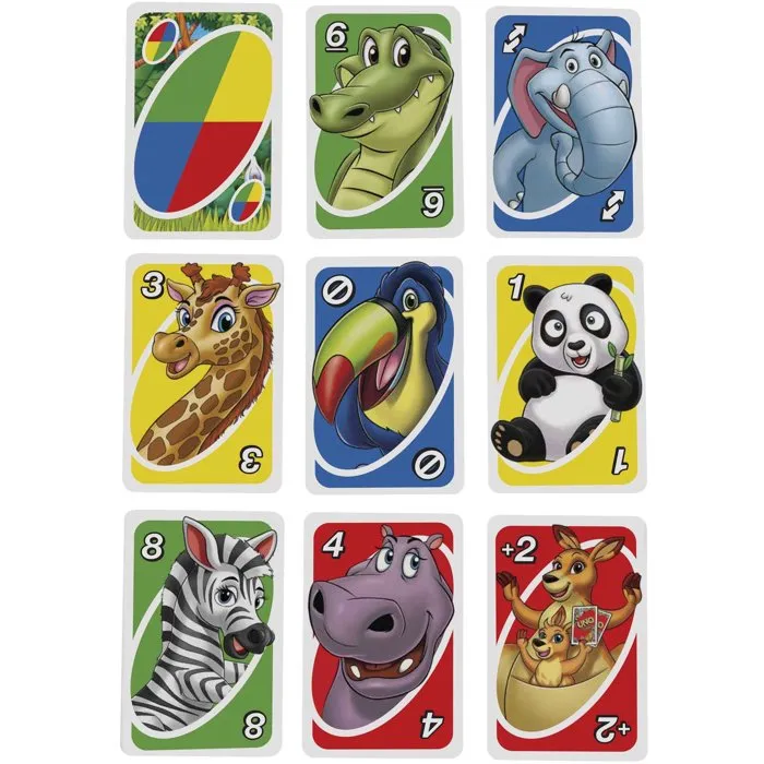 Mattel Games Uno Junior GKF04 - Jeu de Cartes pour Enfants dès 3 Ans - Version Animaux et Chiffres