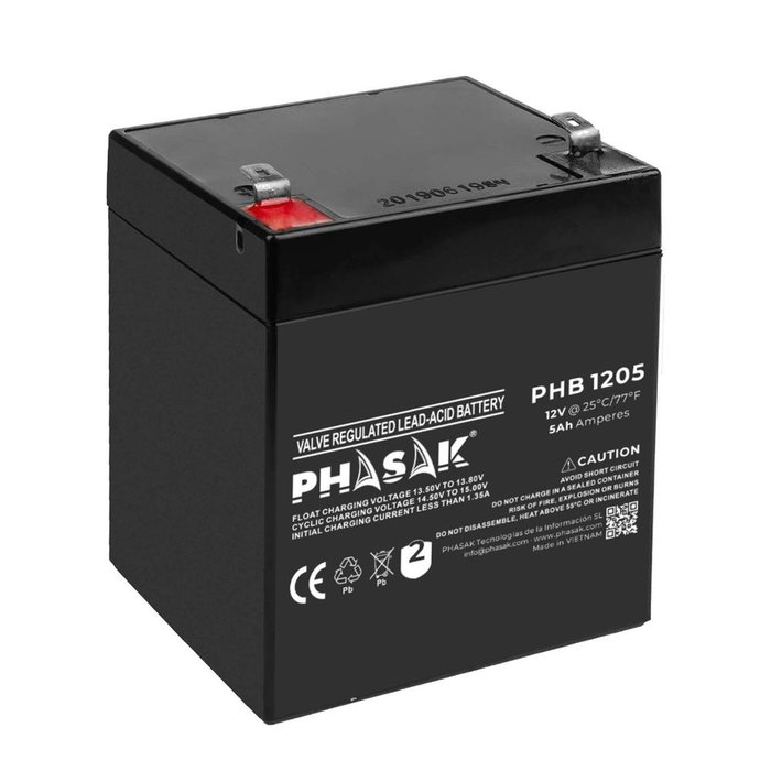 Phasak PHB 1205 Batería Plomo-Ácido 12V 5Ah pour SAIS/UPS Phasak PHB 1205 Batería Plomo-Ácido 12V 5Ah pour SAIS/UPS