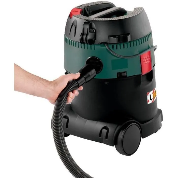 Metabo ASA 25 L PC - Aspirateur tous usages avec flexible 3.5 m, 2 tubes aluminium, buse sol et joints, filtre polyester, sacs PE et non-tissé