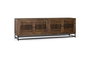 GINER Y COLOMER - Meuble TV en bois d'acacia avec 4 portes et pieds en métal, couleur marron et noir - Dimensions : 200 x 45 x 66 cm
