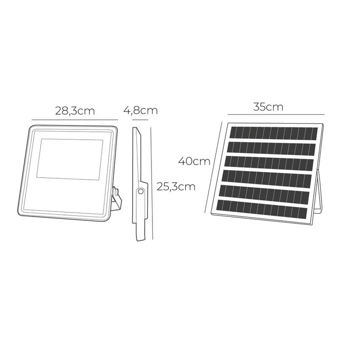 Edm Projecteur LED solaire 300 W 2500 lm 6500 K lumière froide avec panneau solaire et batterie 20 Ah aluminium