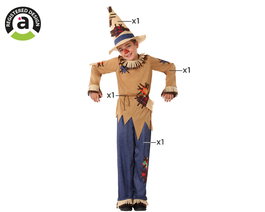 Déguisement Enfant Effrayeur d'oiseaux Le Magicien d'Oz Garçon 5-6 Ans - Complet avec Chapeau Pointu, Chemise à Franges et Pantalon