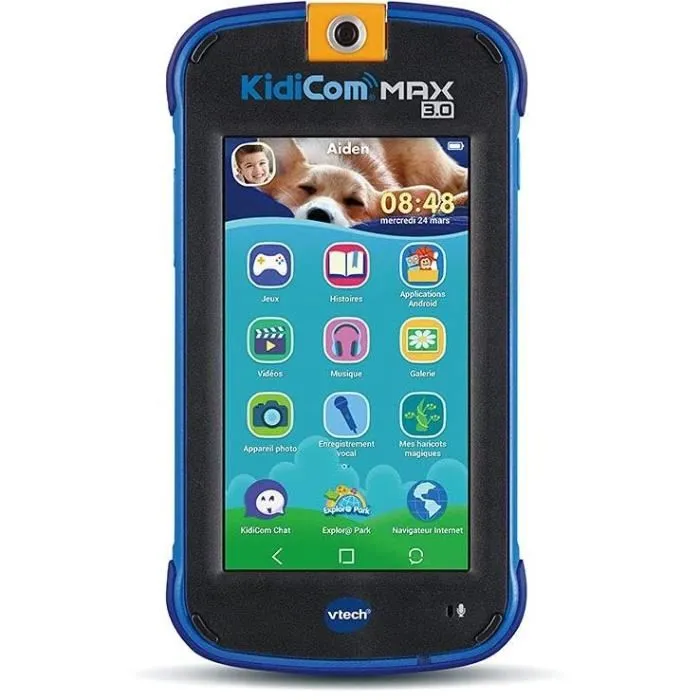 VTech KidiCom Max 3.0 - Téléphone portable sécurisé pour enfant 3-8 ans - 16 applications/jeux, écran 1280x720, 8 Go, Bluetooth, microSD, version française