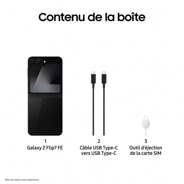 Samsung Galaxy Z Flip7 FE 5G Smartphone 256 Go Noir