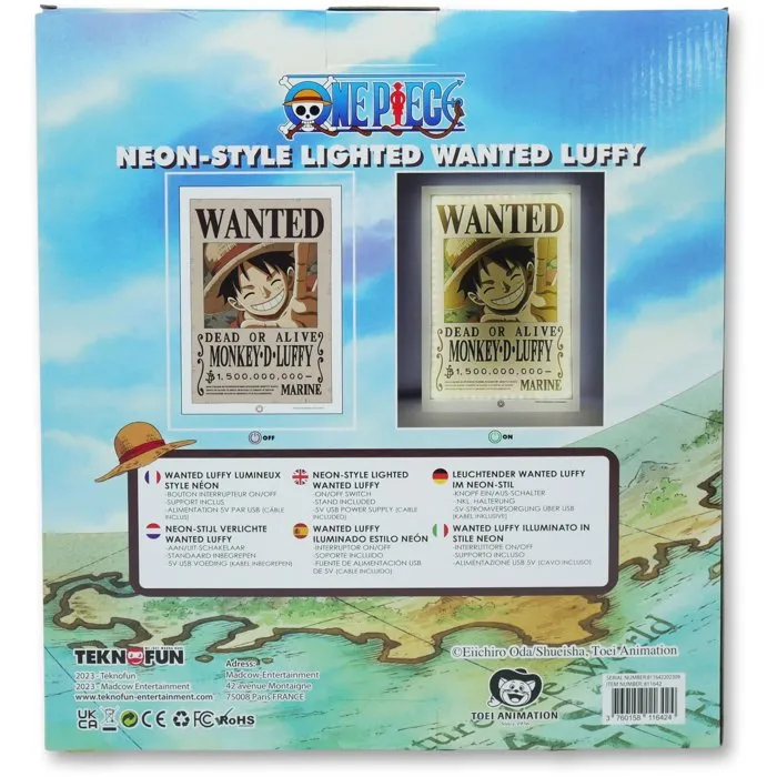 Teknofun Lampe LED Néon Mural Luffy Wanted One Piece 30 cm