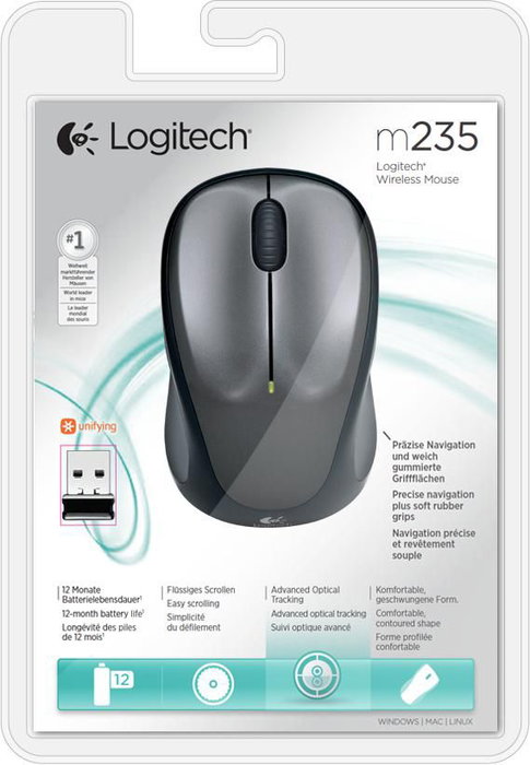 Logitech M235 Souris sans fil 2.4 GHz avec Nano-récepteur USB, 1000 DPI, Design confortable pour ordinateur portable - Gris
