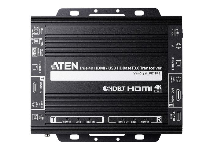 ATEN VE1843 - Émetteur-Récepteur HDMI HDBaseT 3.0 - True 4K 60Hz HDR @100m via Cat 6A - Audio, Ethernet, USB 2.0 - Configuration Transmetteur ou Récepteur