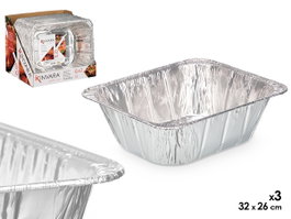 KINVARA Set de 3 plateaux rectangulaires en aluminium 32x26cm, Plata